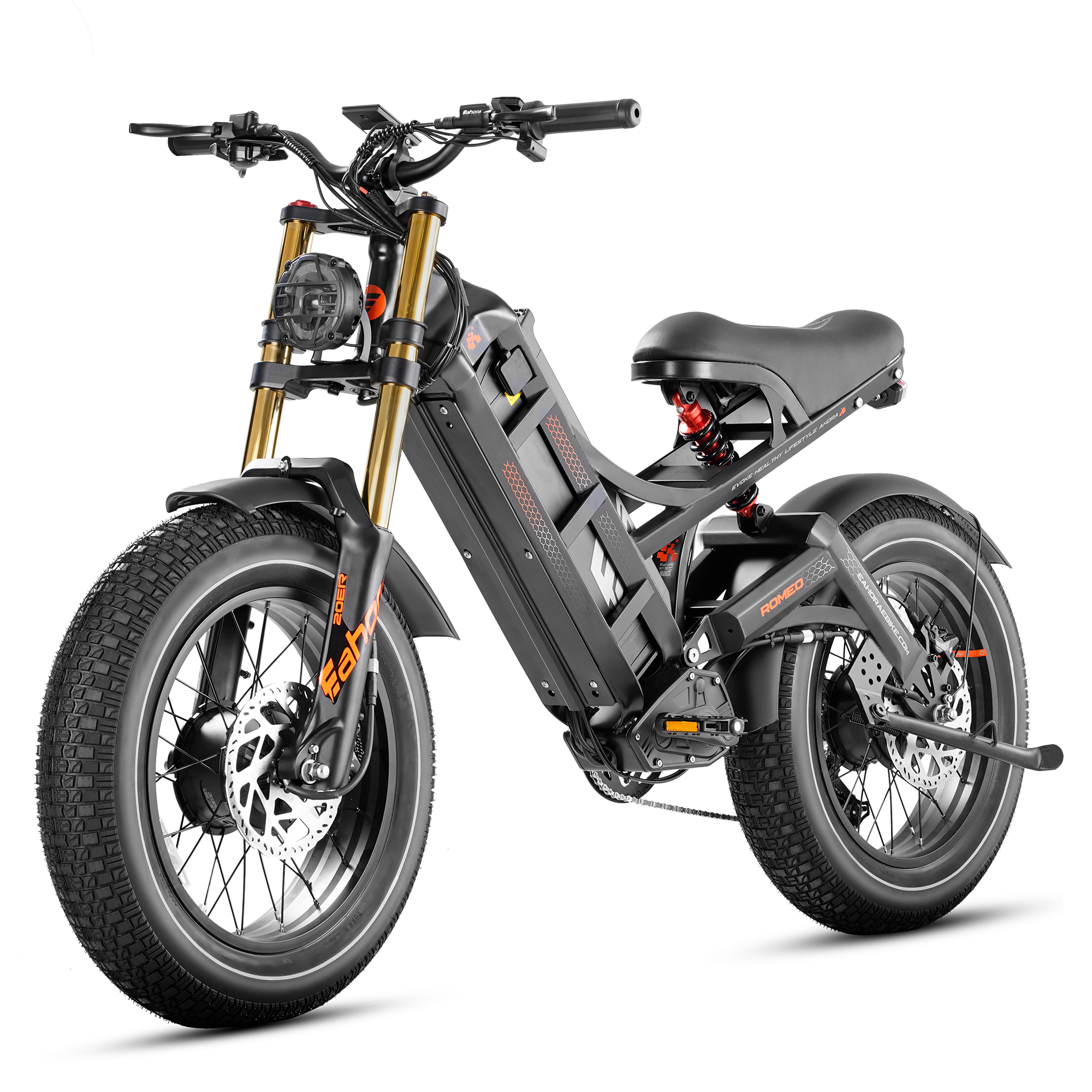 thumbnail image 2 of Eahora Romeo Pro II Electric Bike - 3000W Dual Motor 74KM/H Fat Tire EBike 320KM Range Full Suspension 2 of 11